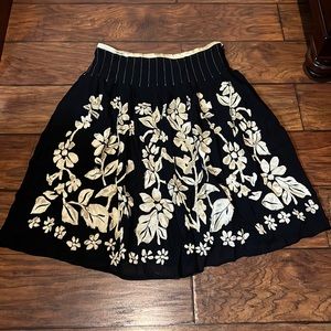 Anthropologie Odille Skirt Black Motif Gold Floral Appliqués